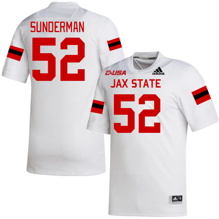 #52 Maddox Sunderman Jacksonville State Gamecocks College Football Jerseys Stitched-White